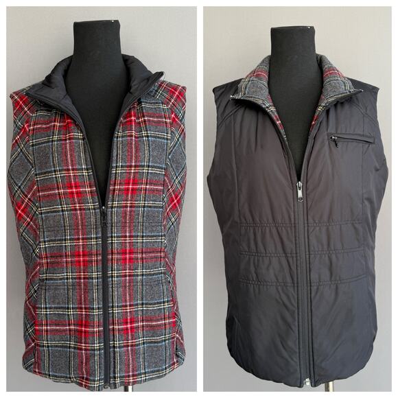 Womens Pendleton reversible wool vest - plaid - black - full zip - size M - Picture 1 of 11